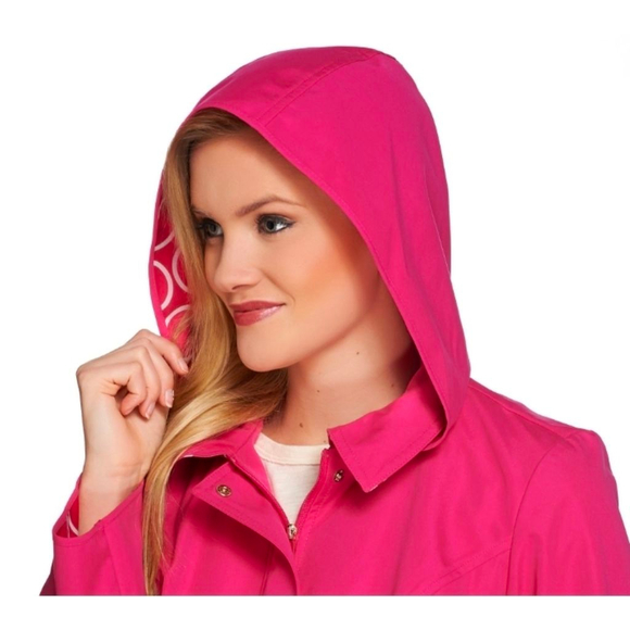 Women's Dennis Basso Green Trench Coat 2X with White Pattern Lining - Picture 10 of 11